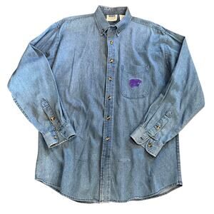 Vintage KSU Kansas State Wildcats Denim Shirt Size M GTM Sportswear Long Sleeve